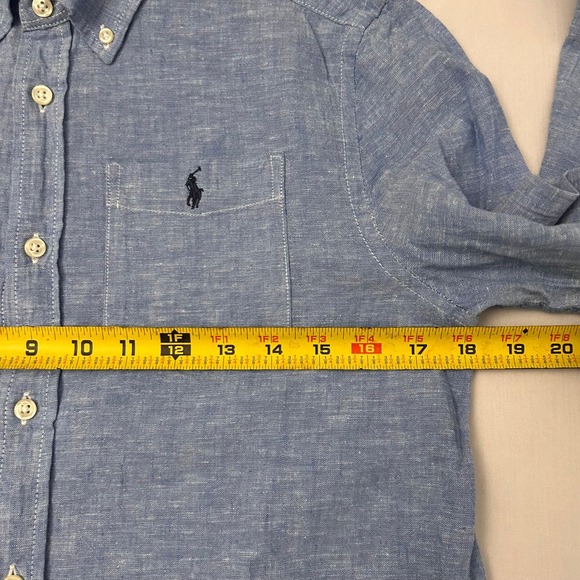 Ralph Lauren Kids L (14-16) Blue Chambray Linen Long Sleeve Button Down Shirt - Picture 6 of 7